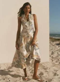 Cream Floral Print Midi Dress