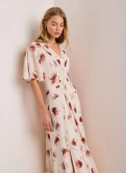 Cream Floral Print Midi Dress
