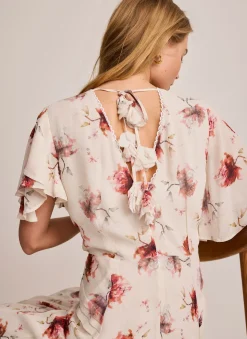 Cream Floral Print Midi Dress