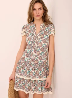 Cream Floral Print Mini Dress