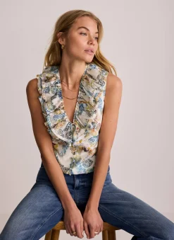 Cream Floral Print Ruffle Top