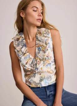 Cream Floral Print Ruffle Top