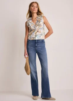 Cream Floral Print Ruffle Top