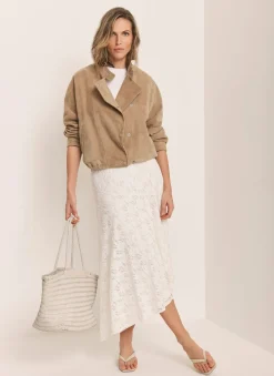 Cream Lace Asymmetric Skirt