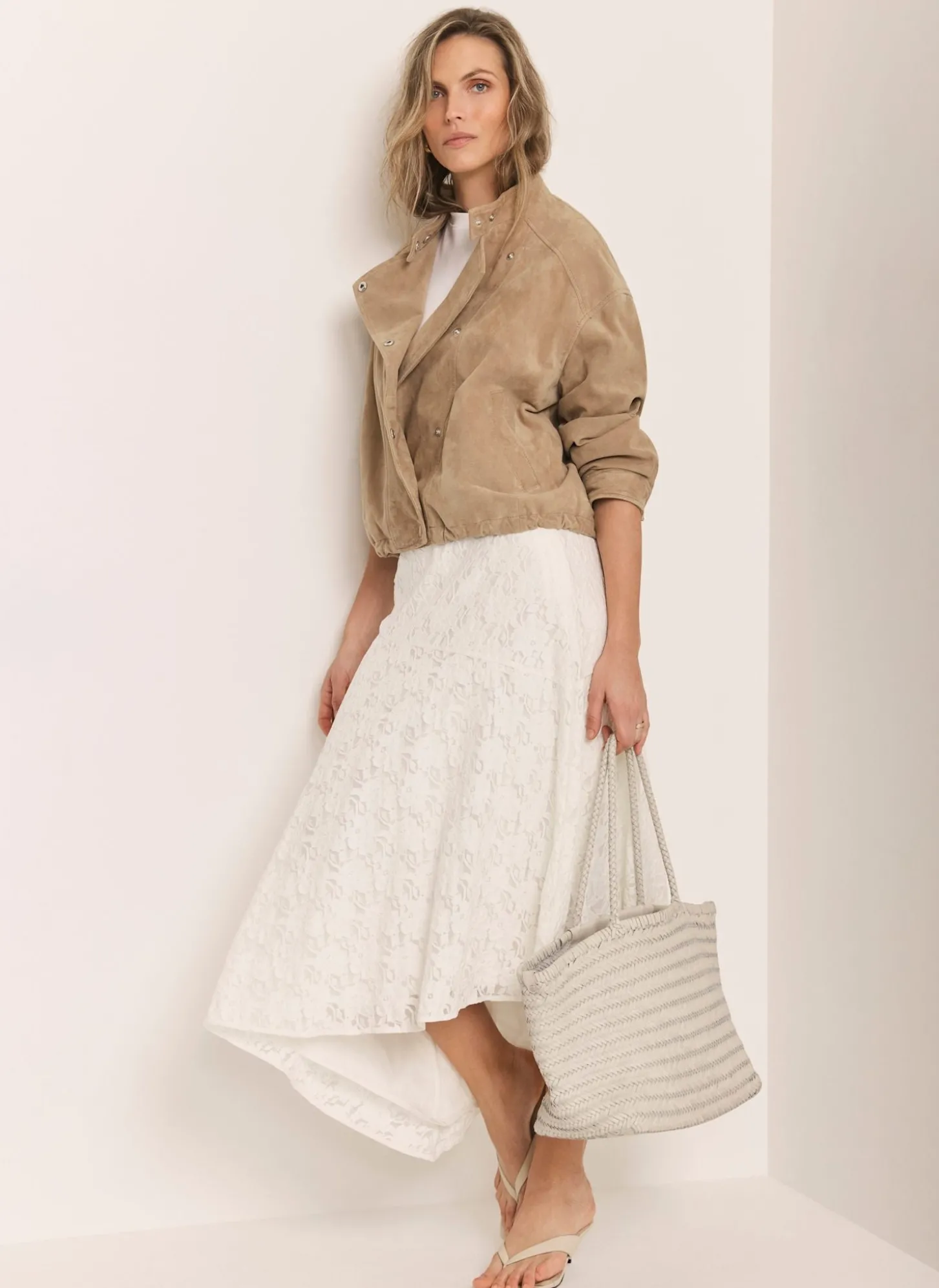 Cream Lace Asymmetric Skirt