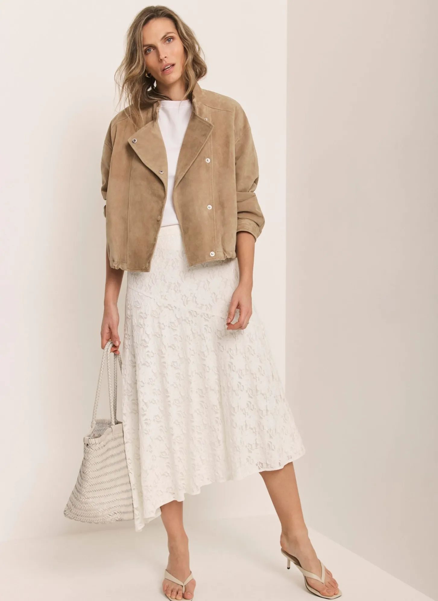 Cream Lace Asymmetric Skirt