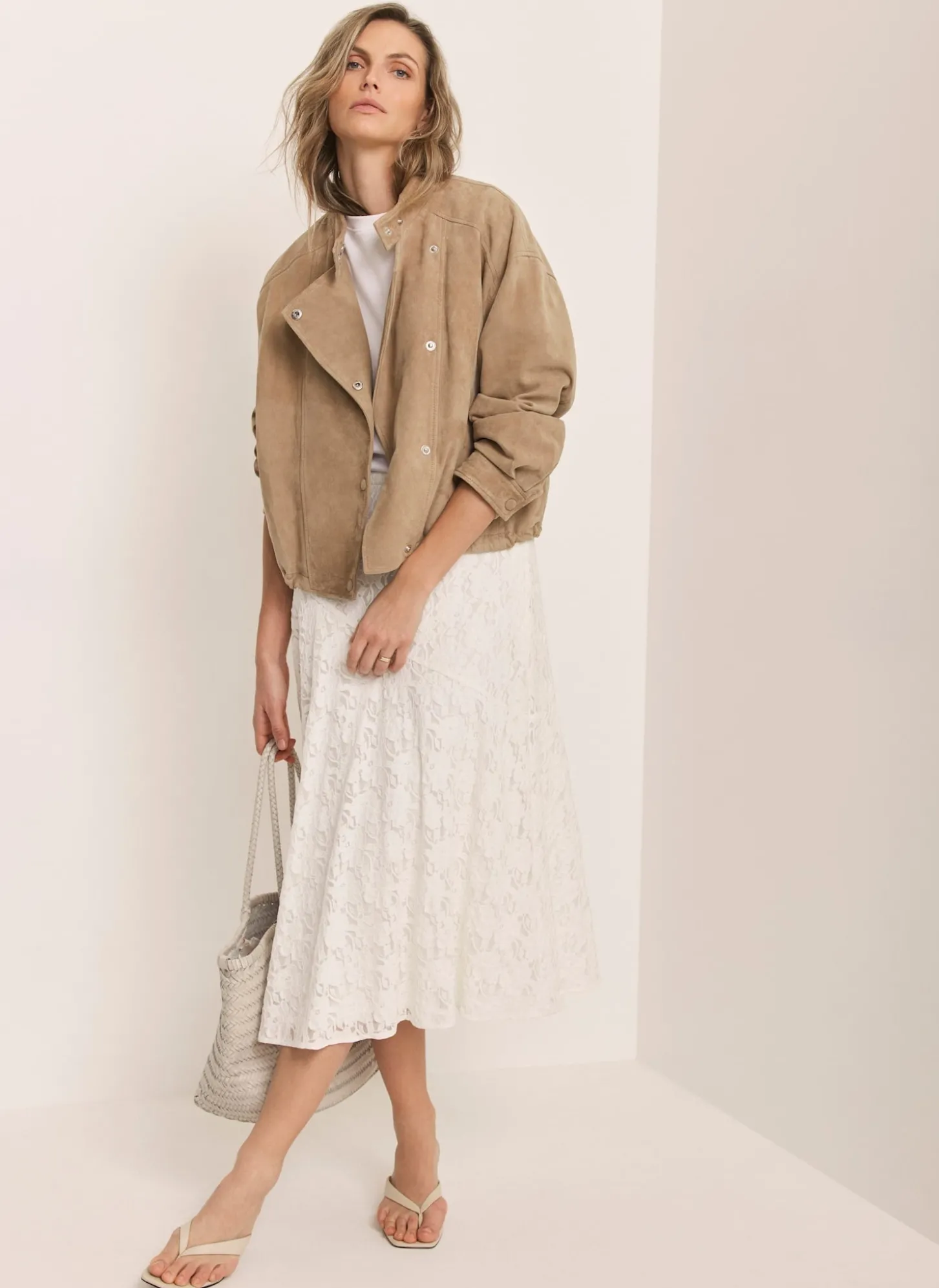 Cream Lace Asymmetric Skirt