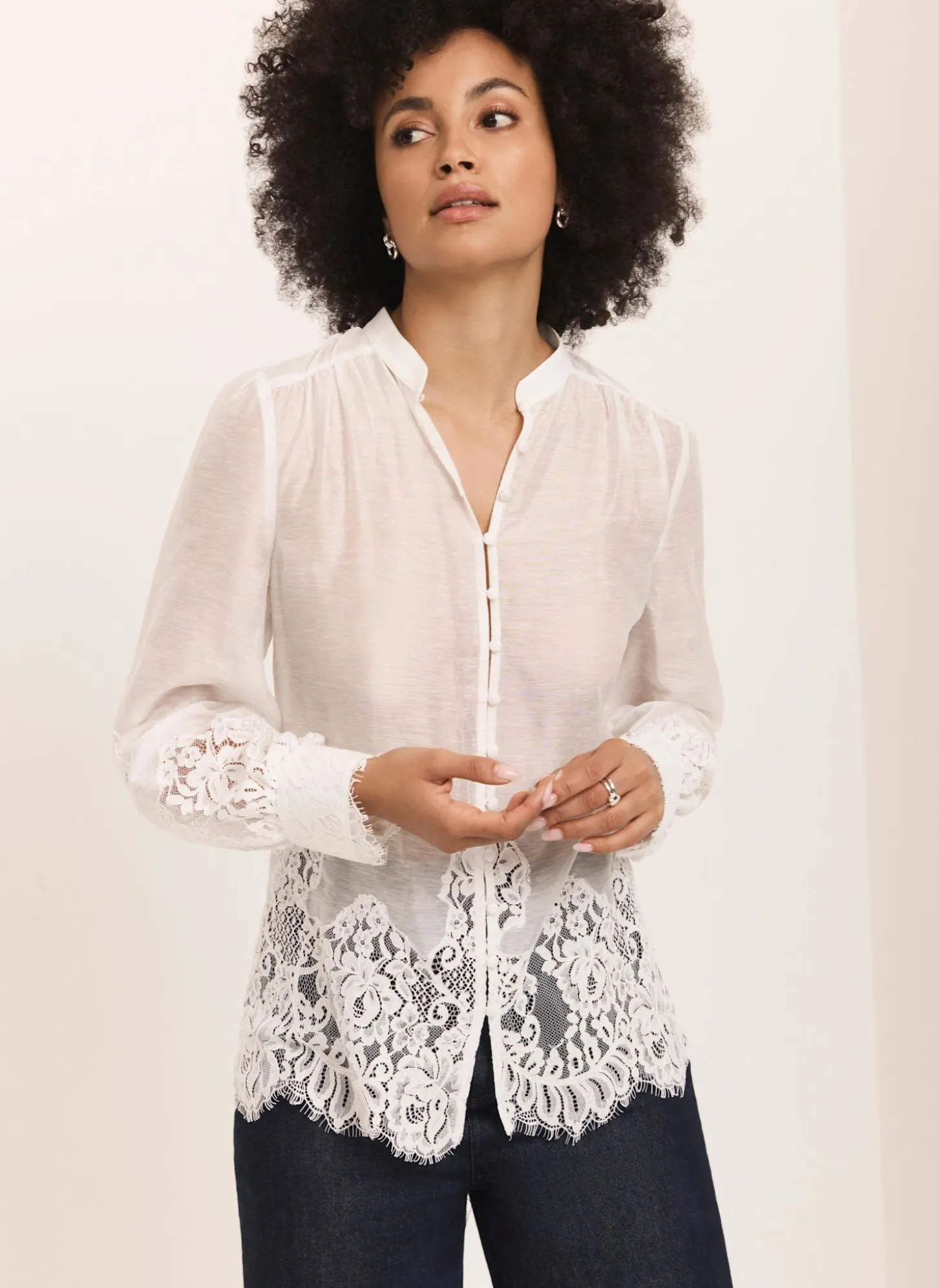 Cream Lace Detail Blouse