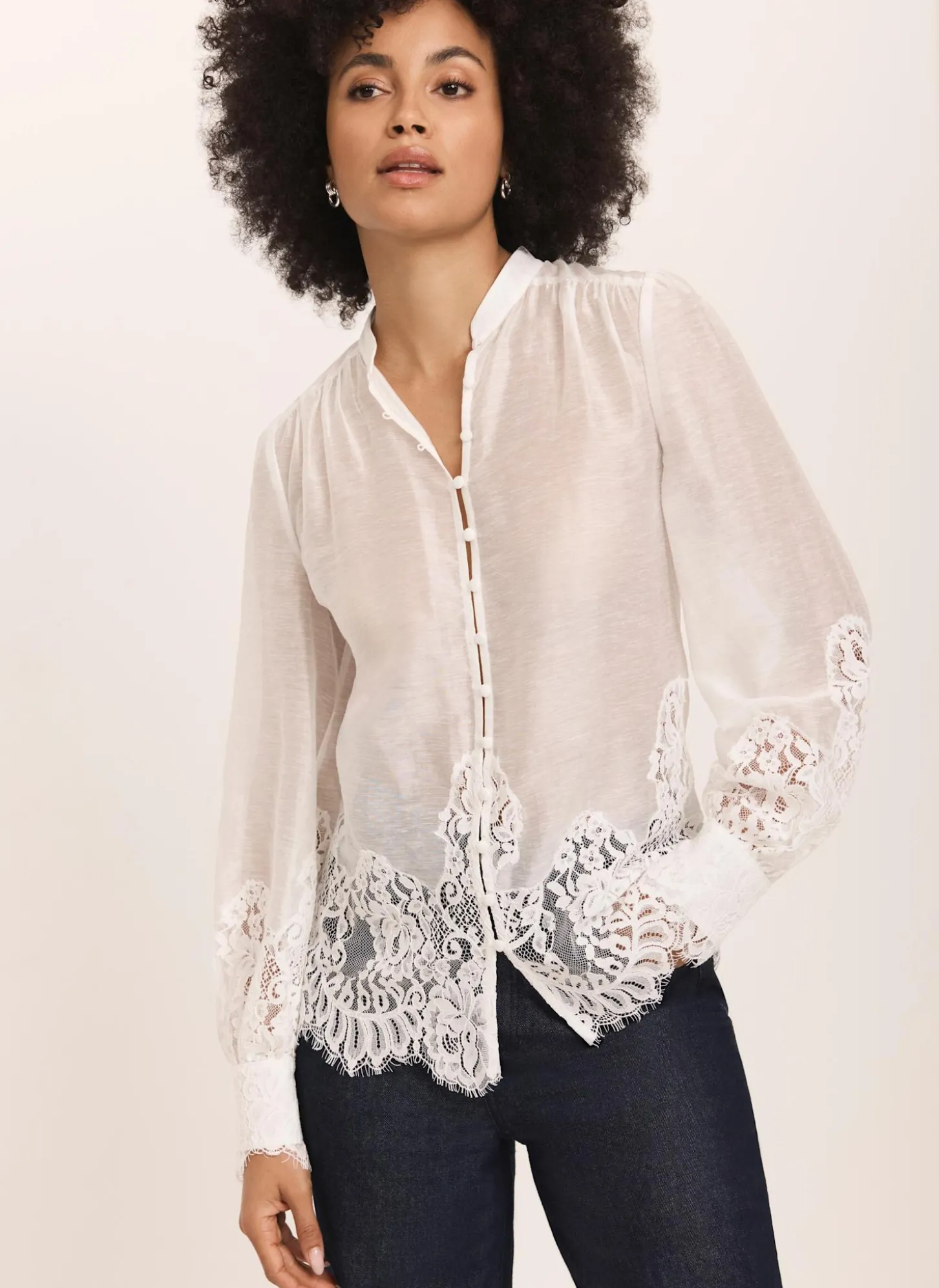 Cream Lace Detail Blouse