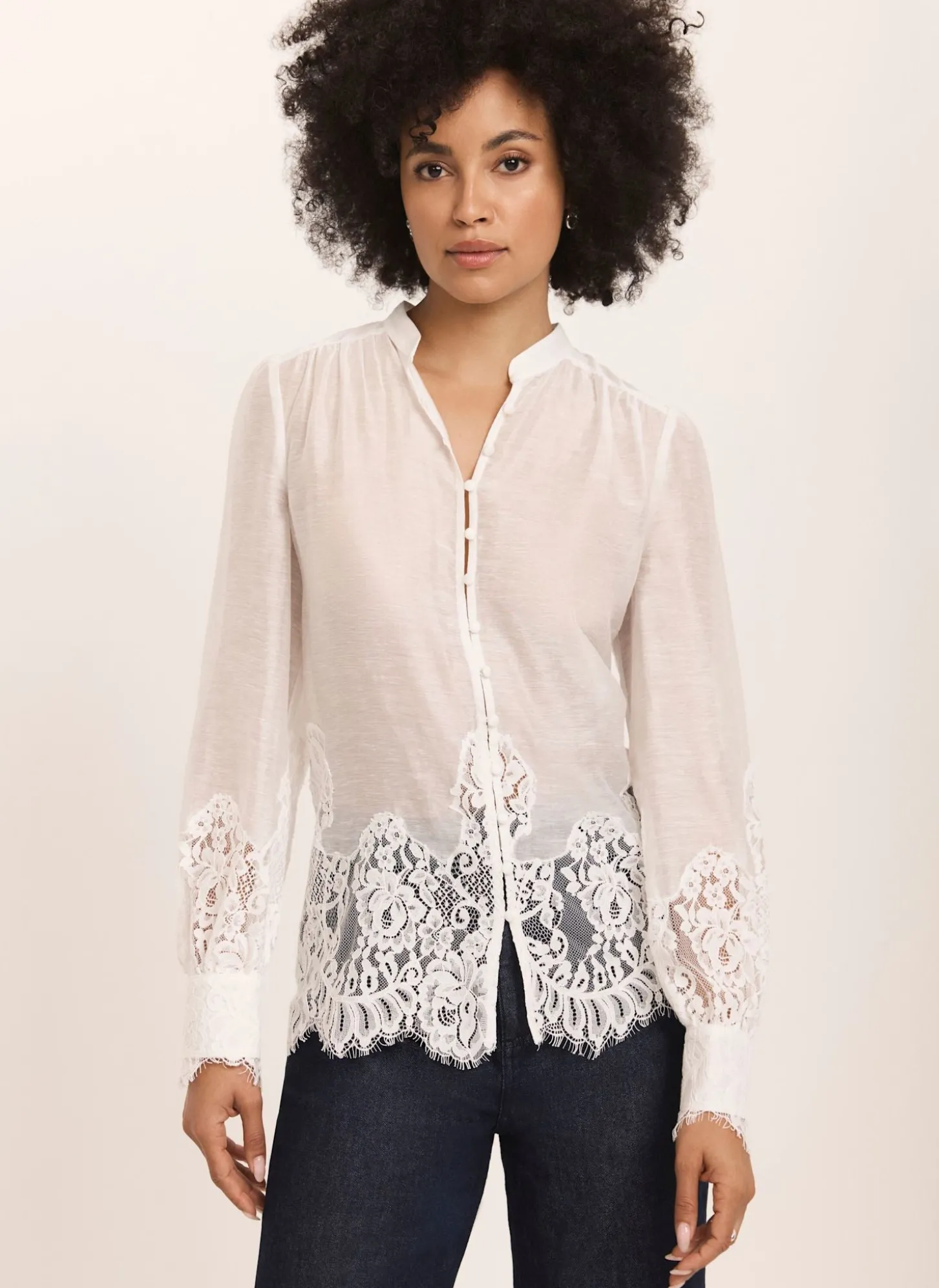 Cream Lace Detail Blouse