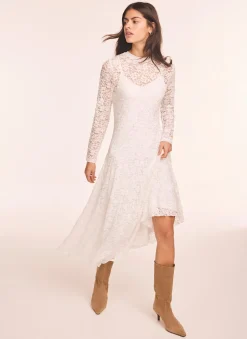 Cream Lace Full Asymmetric Midi Dress