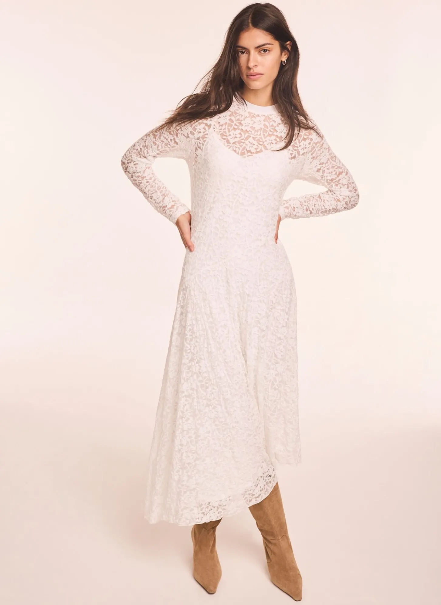 Cream Lace Full Asymmetric Midi Dress