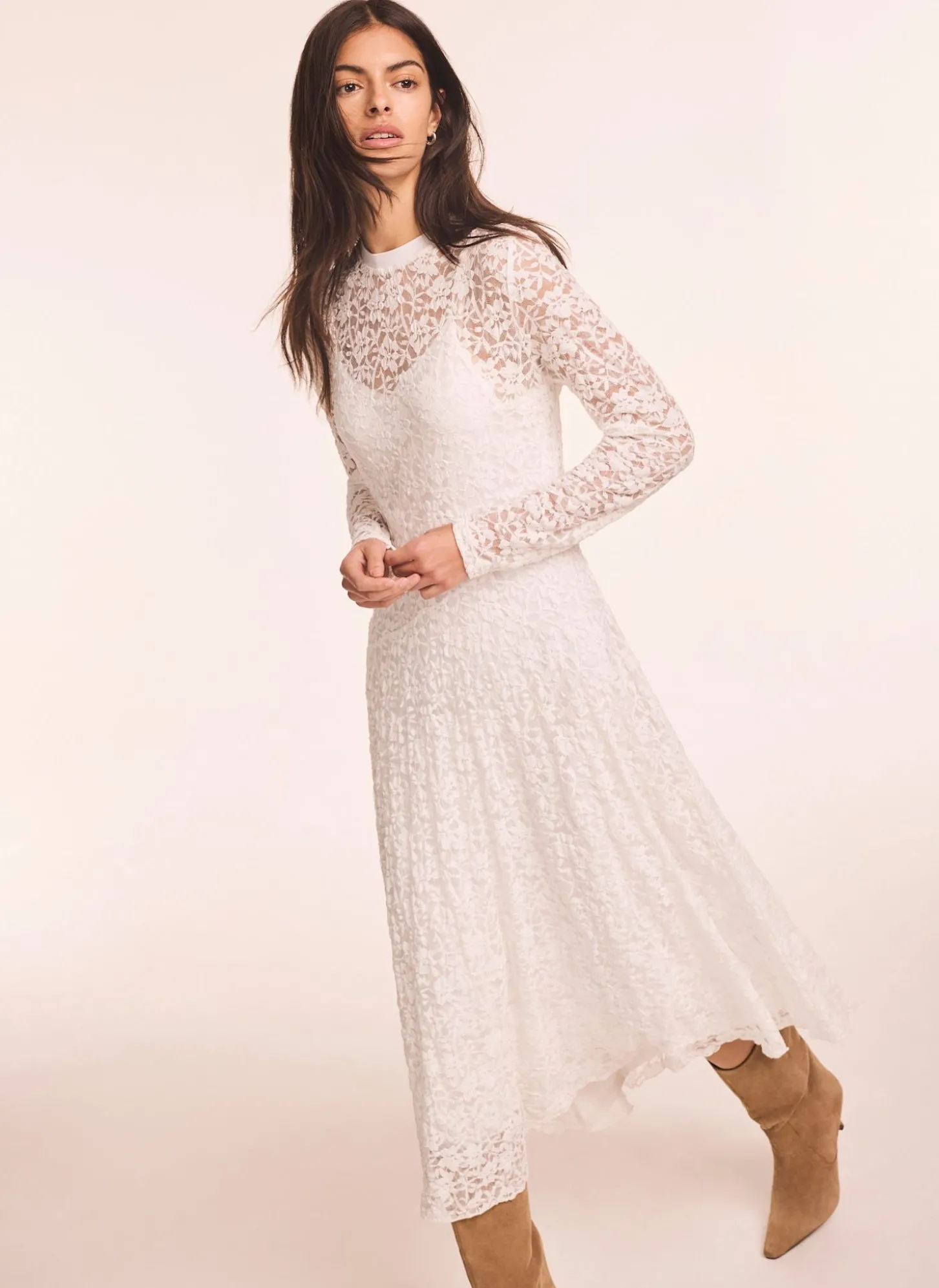 Cream Lace Full Asymmetric Midi Dress