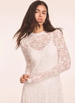 Cream Lace Full Asymmetric Midi Dress