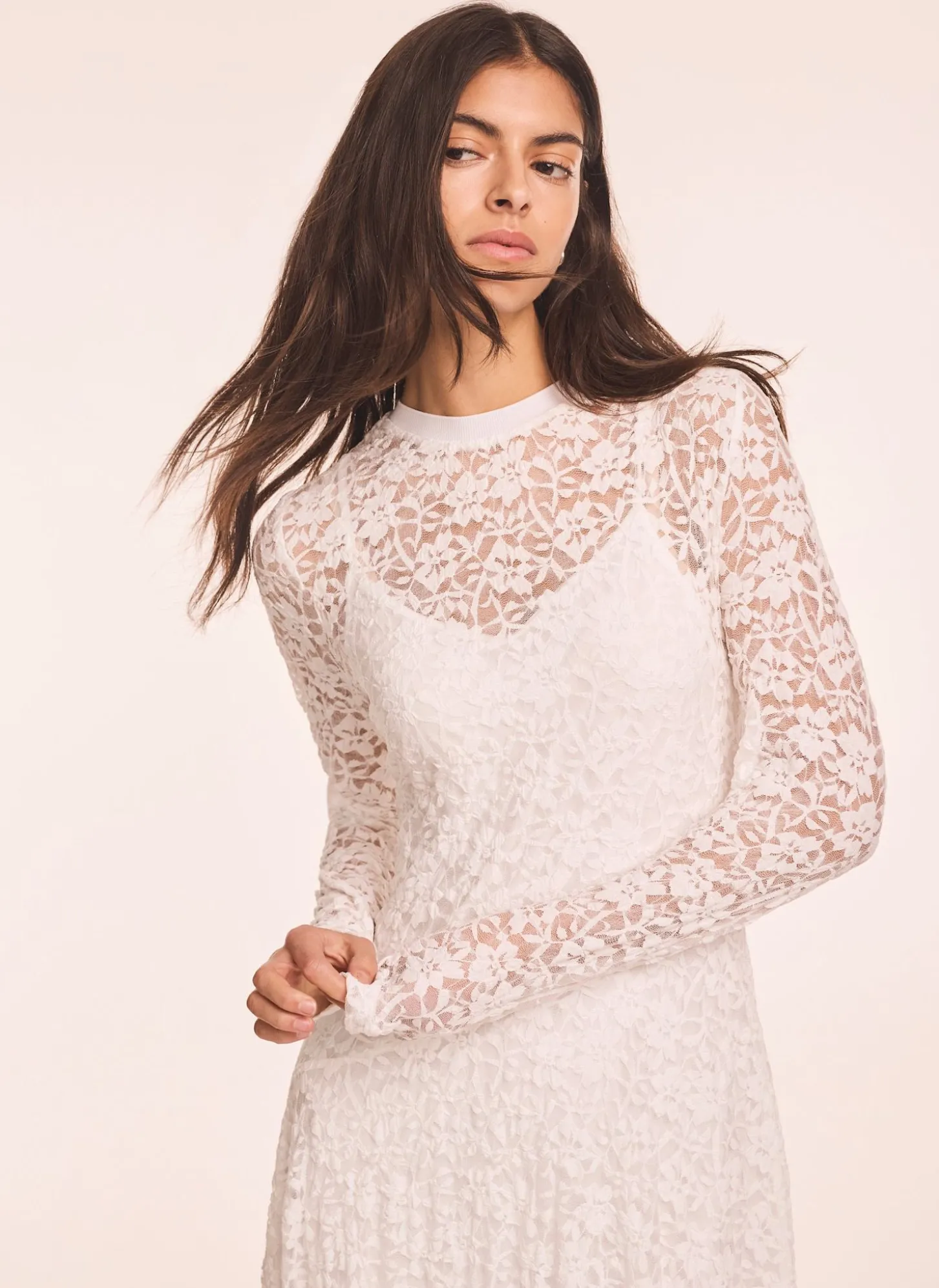 Cream Lace Full Asymmetric Midi Dress