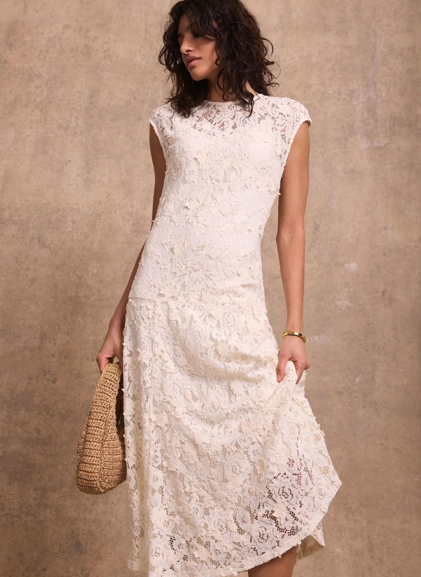 Cream Lace Midi Dress