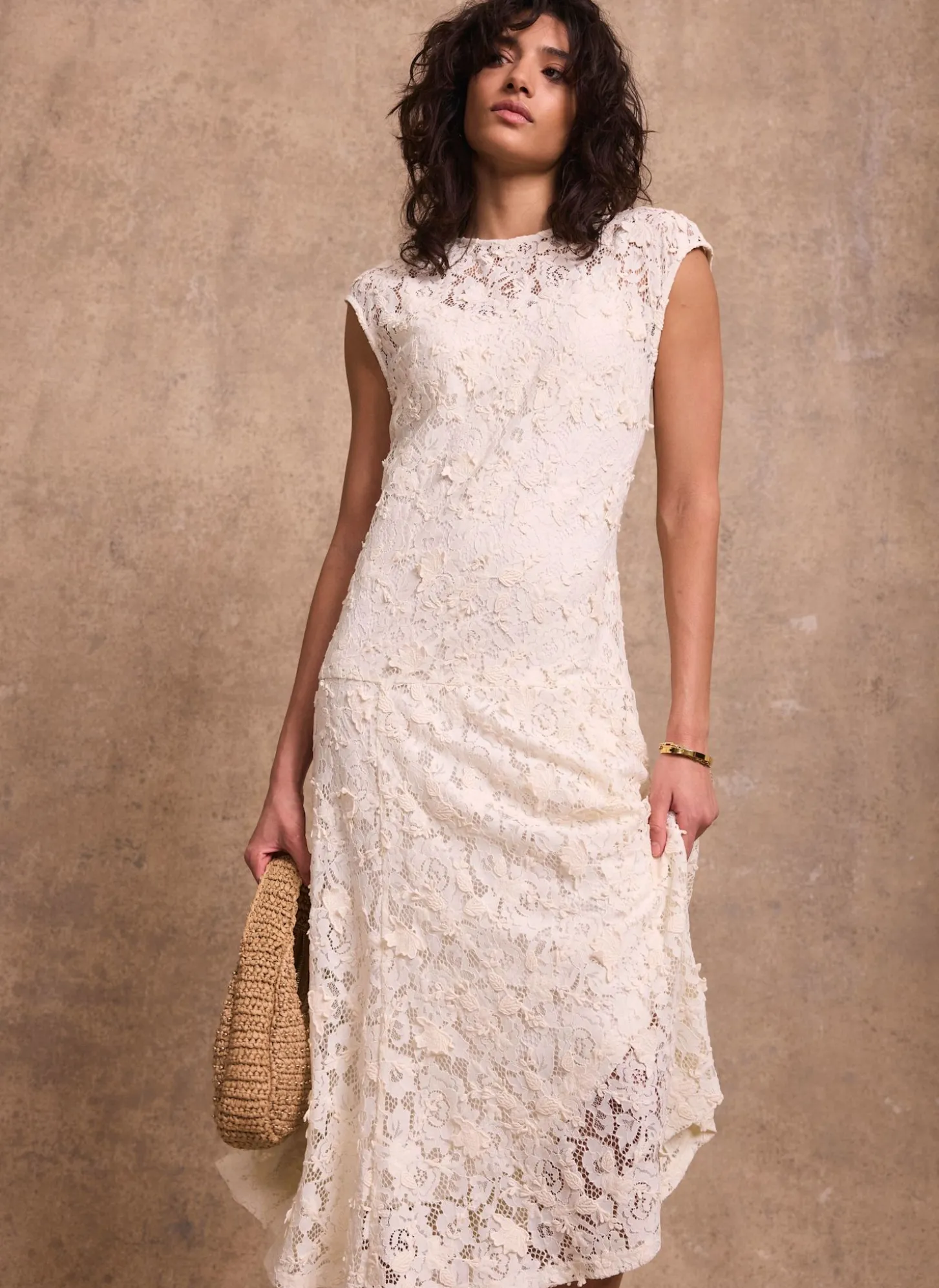 Cream Lace Midi Dress