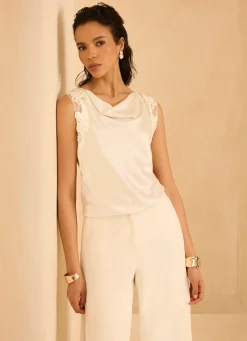 Cream Lace Satin Top