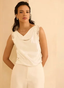 Cream Lace Satin Top