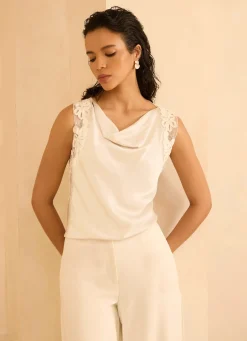 Cream Lace Satin Top