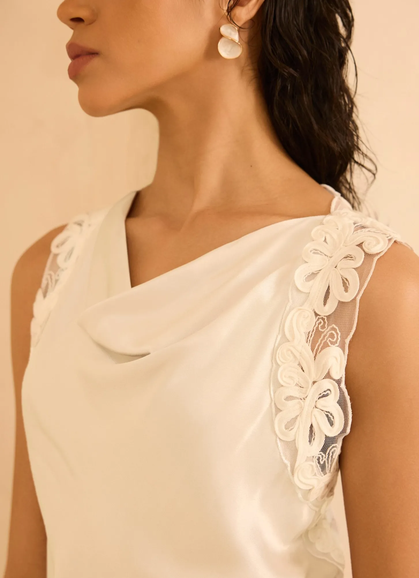 Cream Lace Satin Top