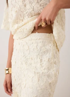 Cream Lace Wide Leg Trousers