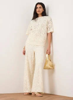Cream Lace Wide Leg Trousers