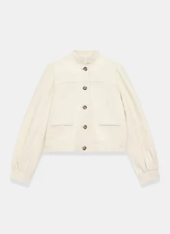 Cream Leather Puff Sleeve Jacket