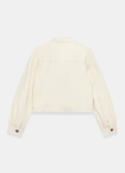 Cream Leather Puff Sleeve Jacket