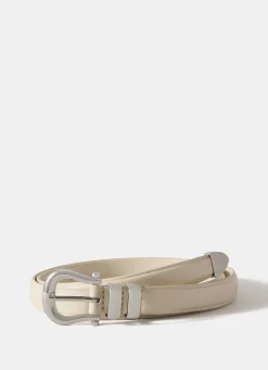 Cream Leather Slim Belt