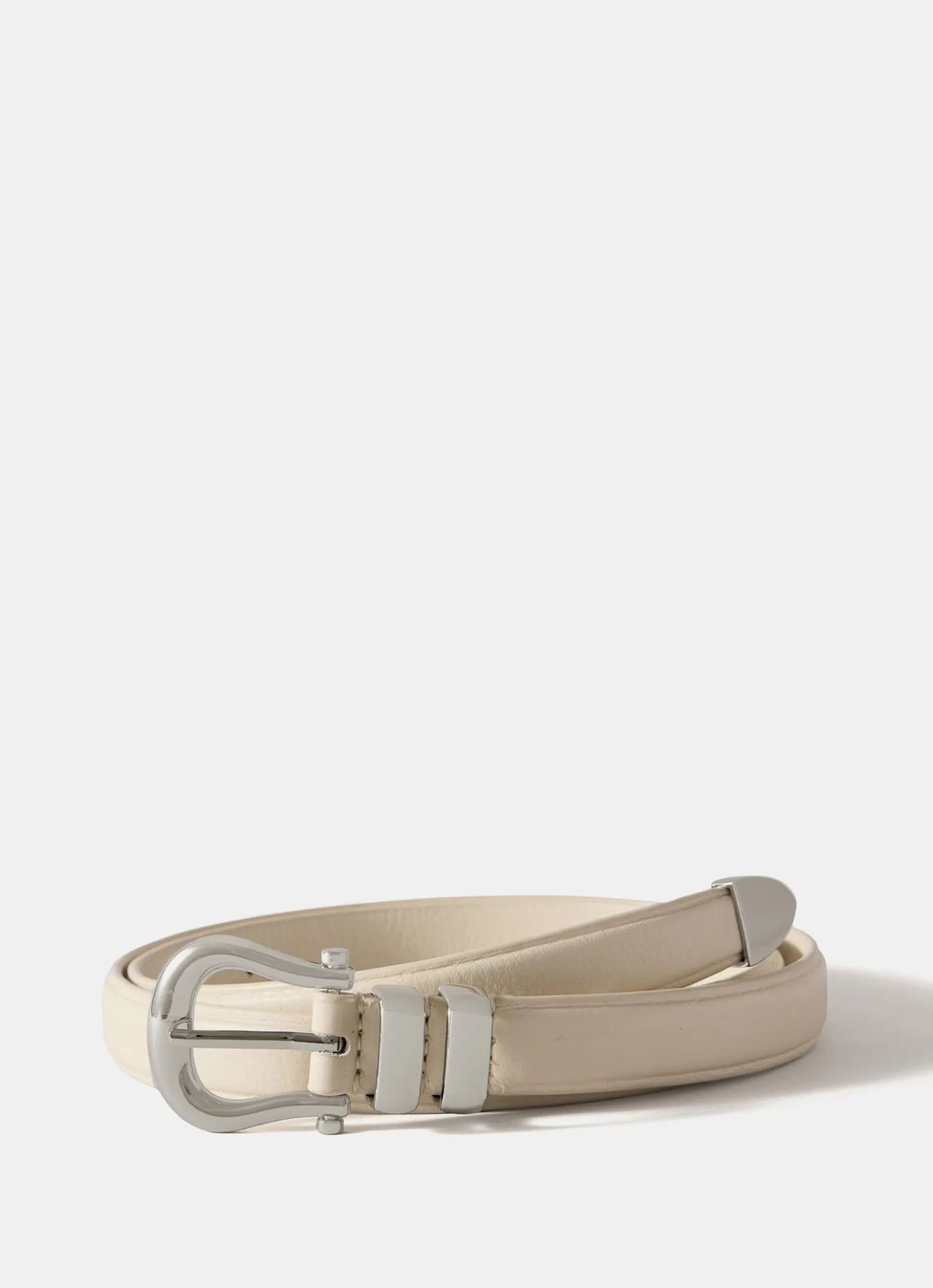 Cream Leather Slim Belt