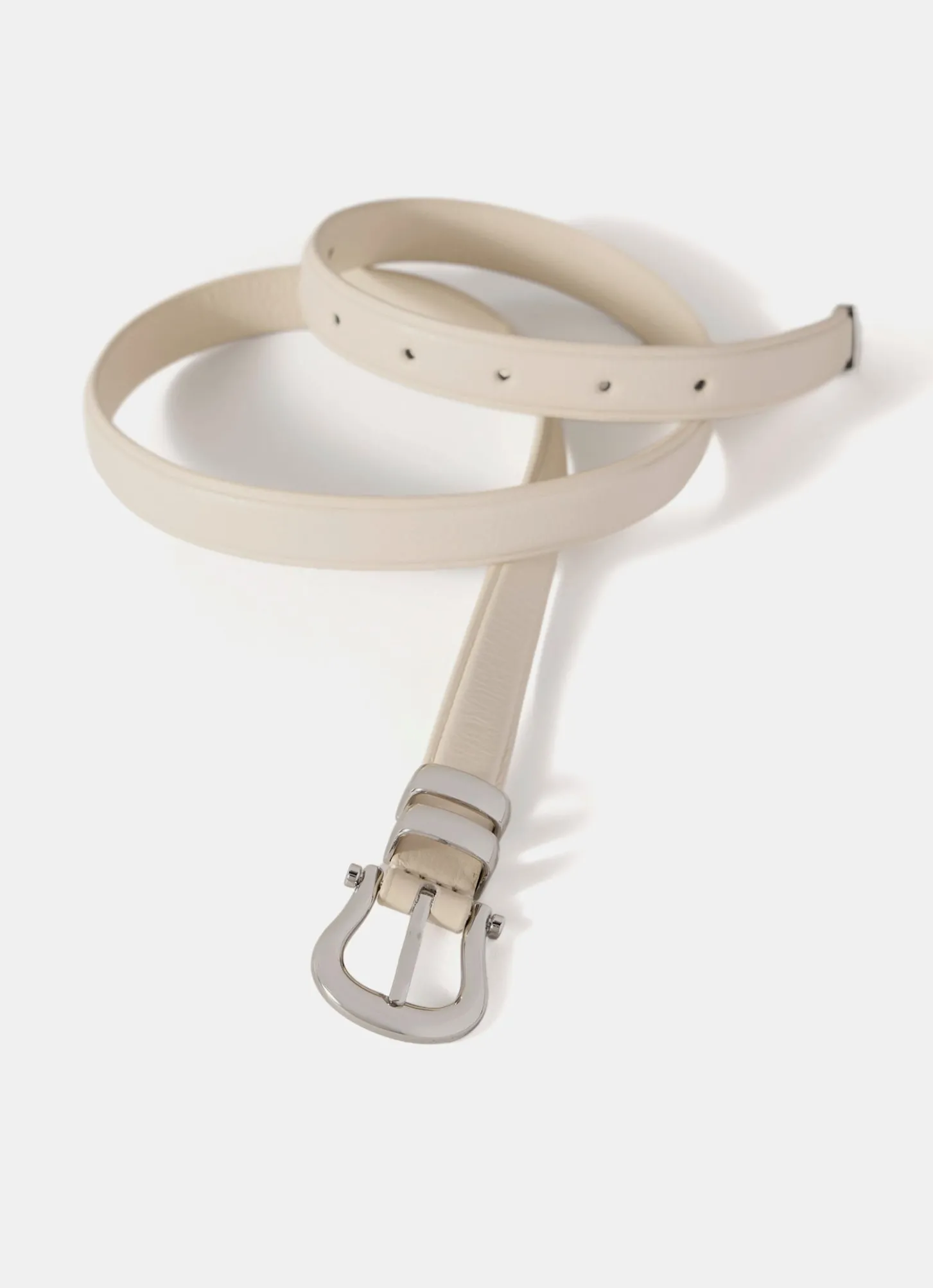 Cream Leather Slim Belt