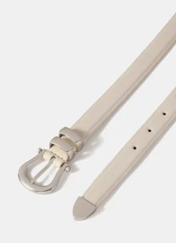 Cream Leather Slim Belt