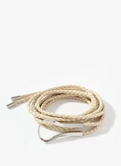 Cream Leather Tie Waist Belt