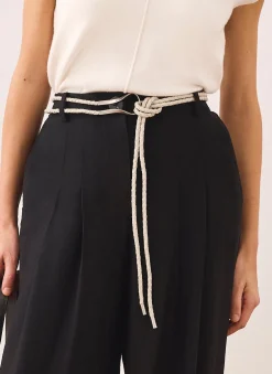 Cream Leather Tie Waist Belt
