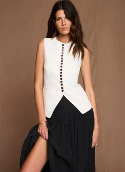 Cream Linen Blend Longline Waistcoat