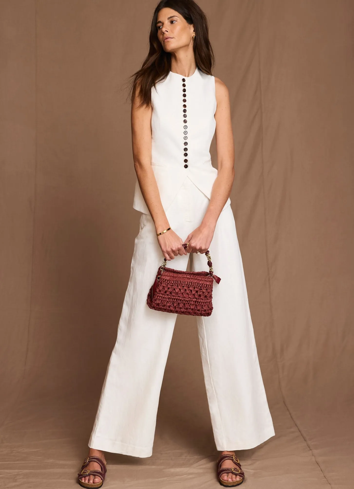 Cream Linen Blend Longline Waistcoat