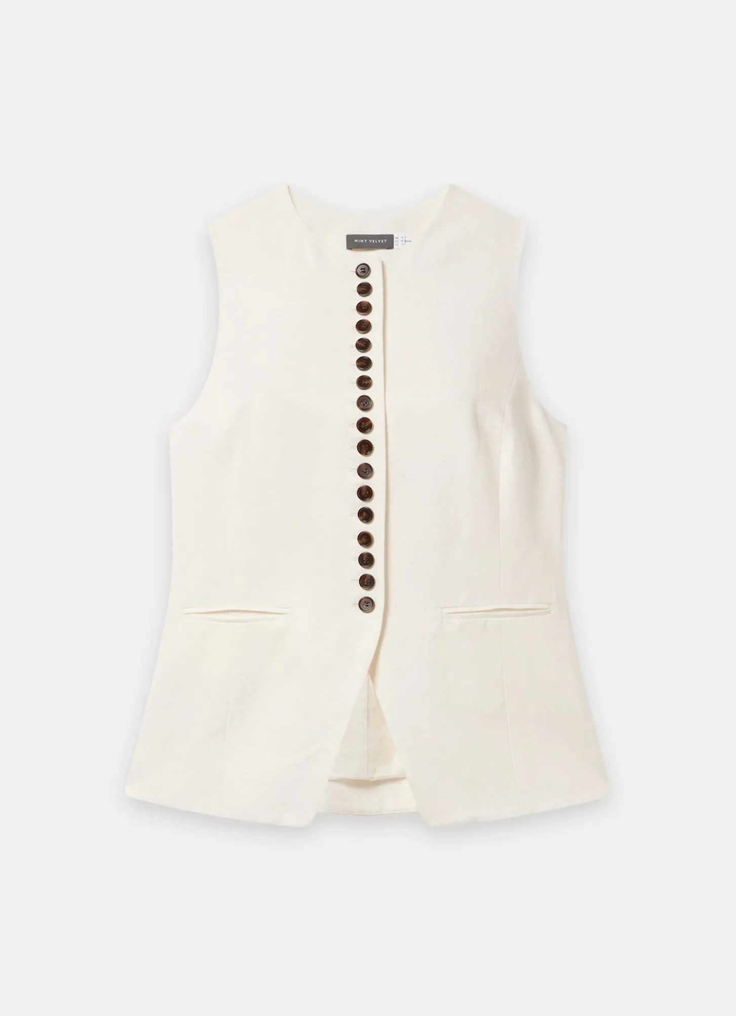 Cream Linen Blend Longline Waistcoat
