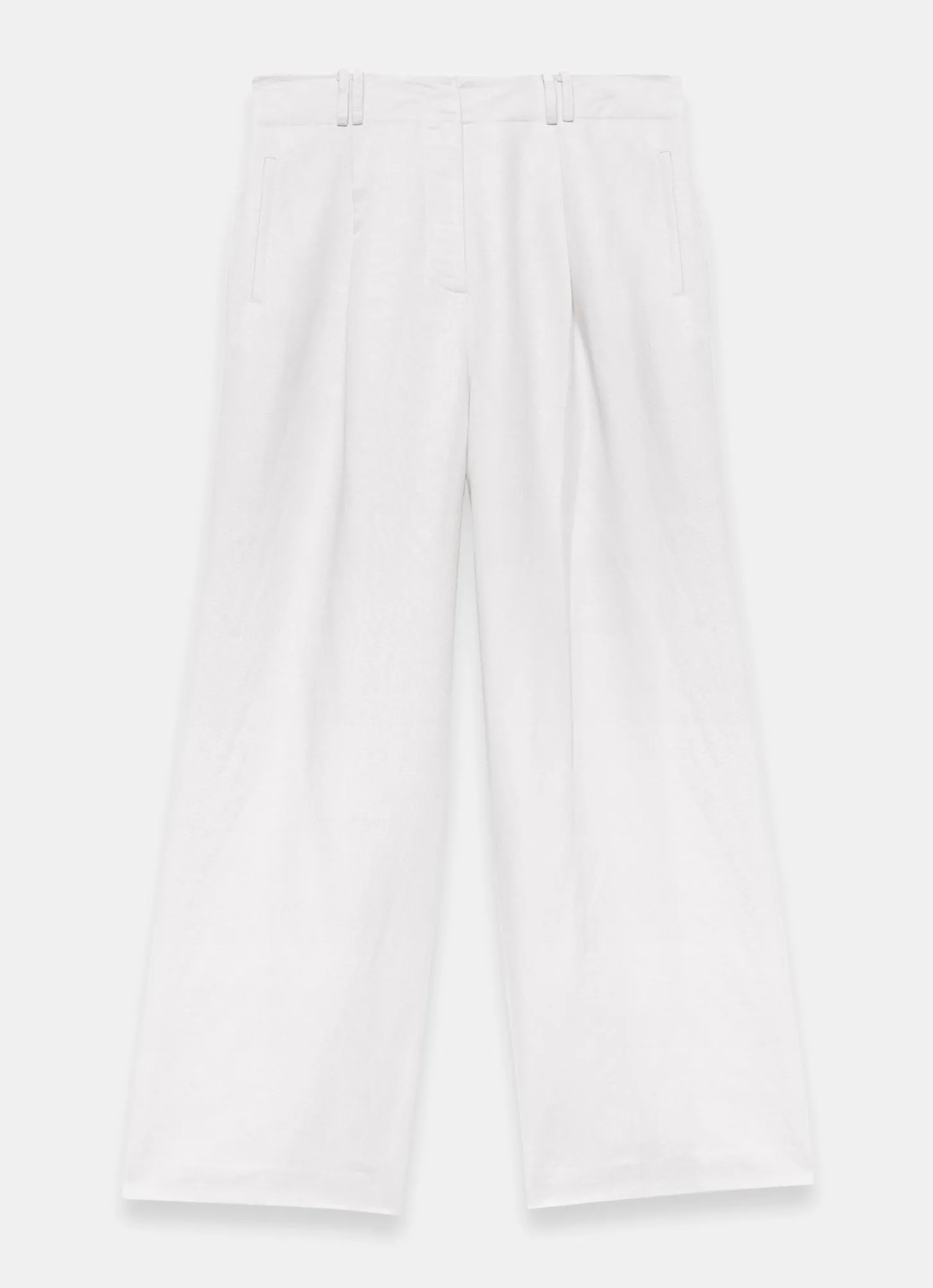 Cream Linen Blend Pleated Wide Leg Trousers