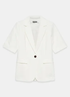 Cream Linen Blend Short Sleeve Blazer