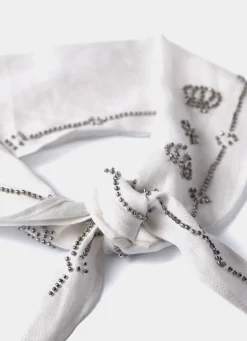 Cream Linen Embellished Neck Scarf