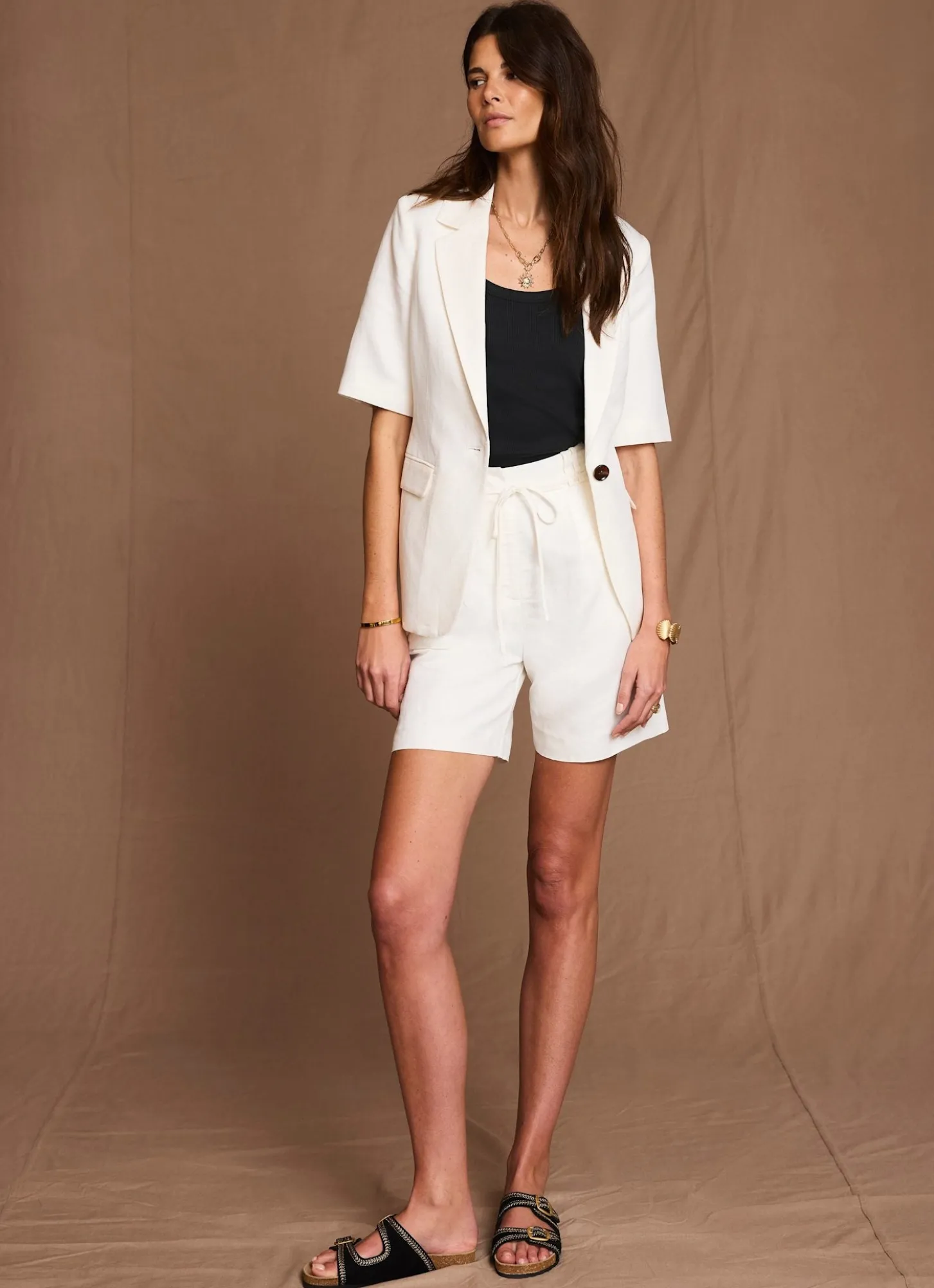 Cream Linen Tailored Shorts