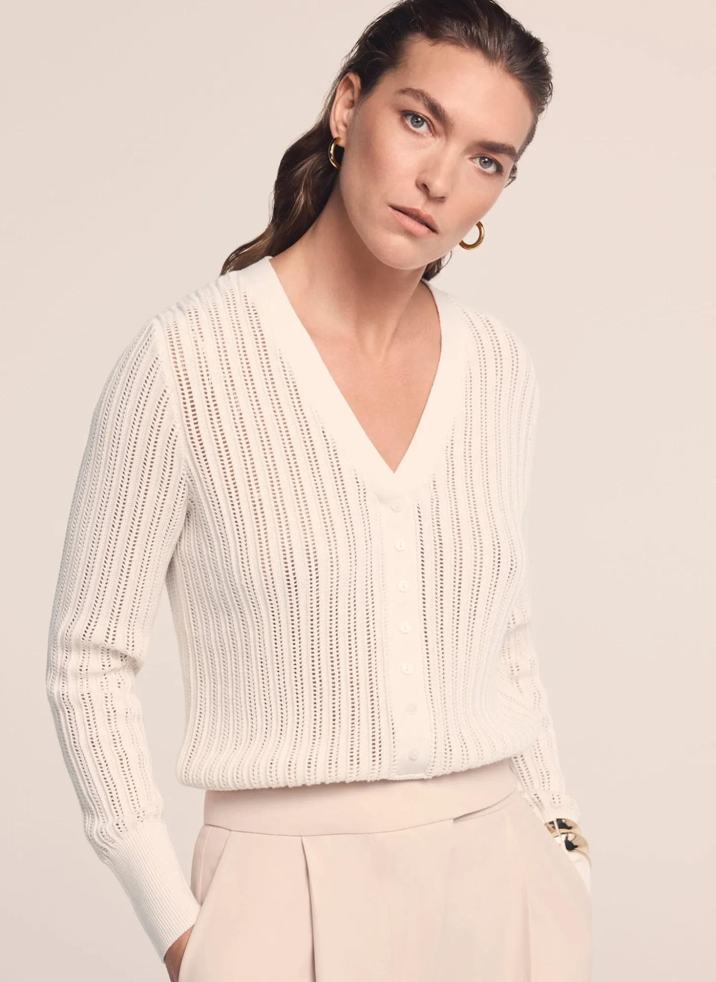Cream Open Knit Top