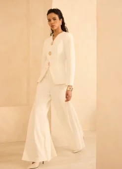 Cream Pleat Detail Trousers