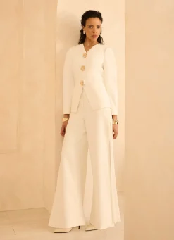 Cream Pleat Detail Trousers