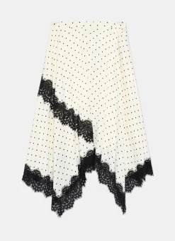 Cream Polka Dot Lace Trim Maxi Skirt