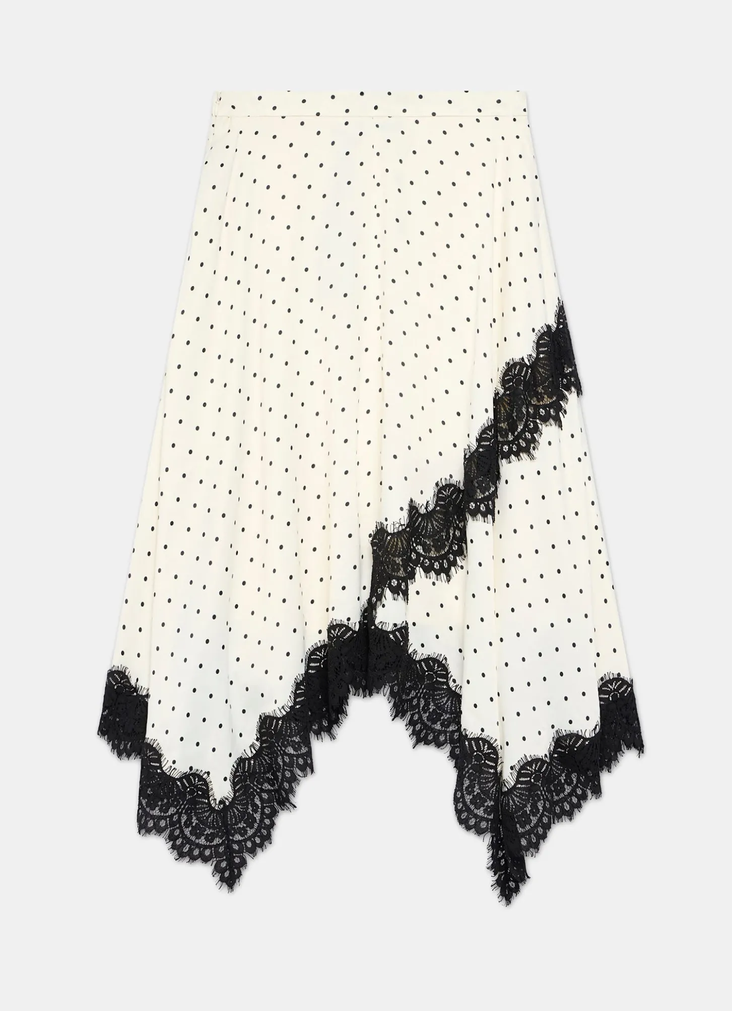 Cream Polka Dot Lace Trim Maxi Skirt