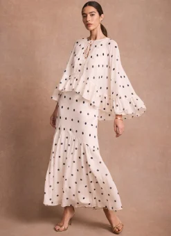 Cream Polka Dot Print Cape Maxi Dress