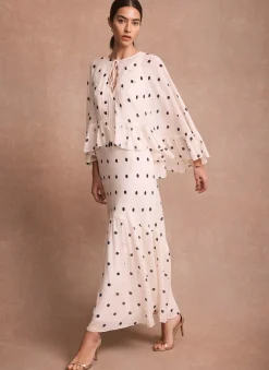 Cream Polka Dot Print Cape Maxi Dress