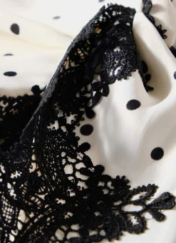 Cream Polka Dot Print Lace Trim Scarf